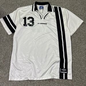 Vintage Umbro 80s Jersey Collared Shirt Made In USA Large Striped